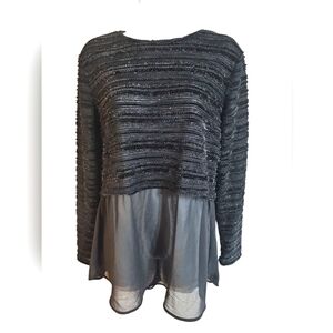 PiazaItalia Large Elegant Black Layered Women's Sparkling Sophisticated Blouse